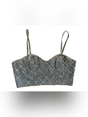 Mainstrip Studded Denim Corset Crop Top Size Large Y2K